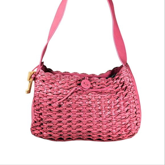 Vintage Fossil Pink Woven Leather Small Shoulder Bag Purse 75082 - Picture 1 of 12